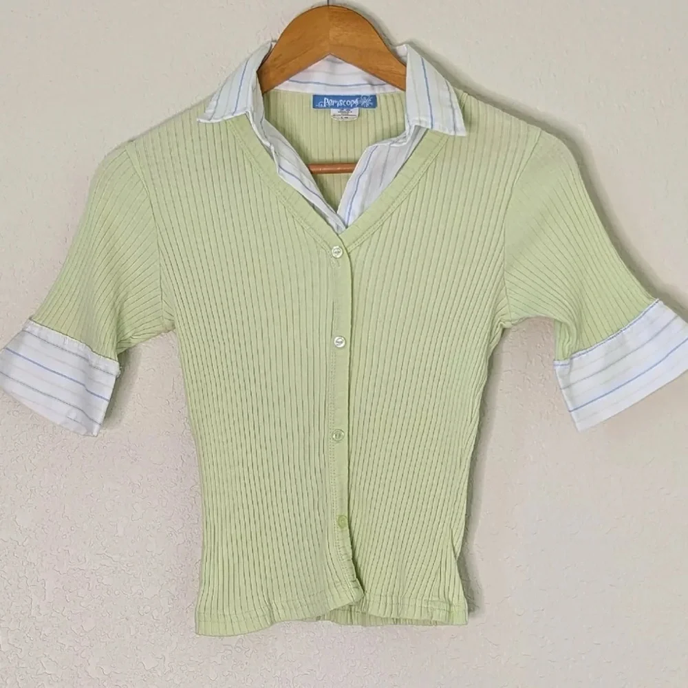 Vintage Light Green Ribbed Button-Up - Picture 1 of 1